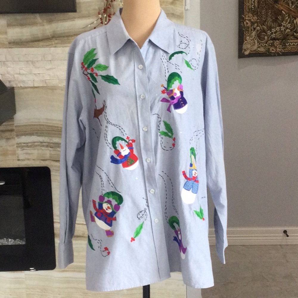 The Quaker Factory Christmas Embroidered Button‎ Down. Size L (127)